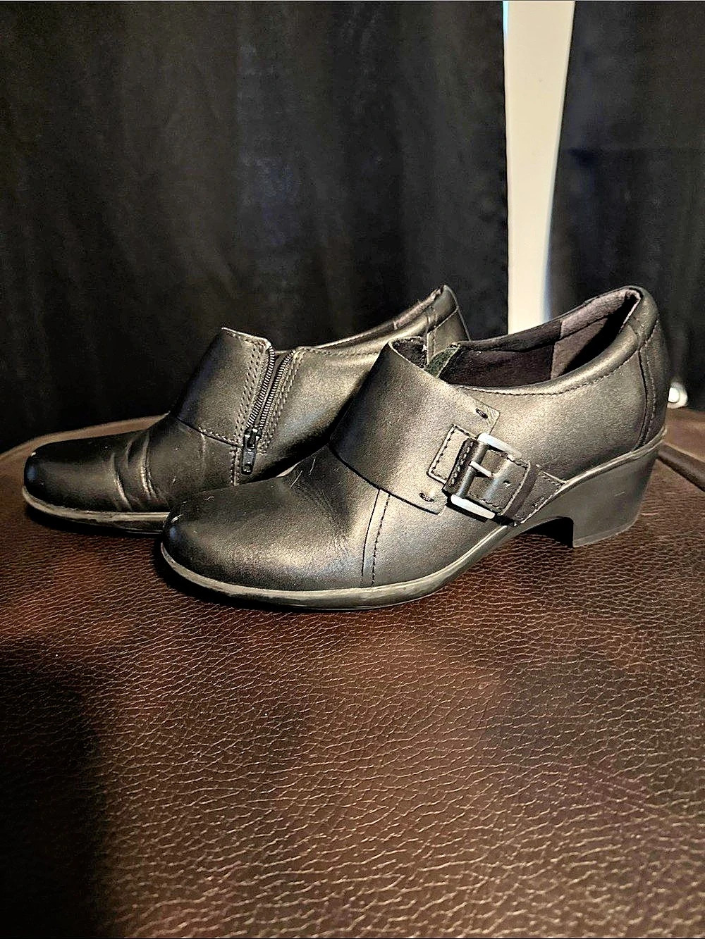 Clarks Black Buckle Heels